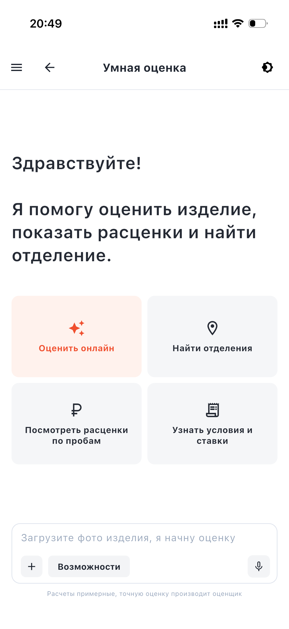 Экран приложения: умная оценка украшений